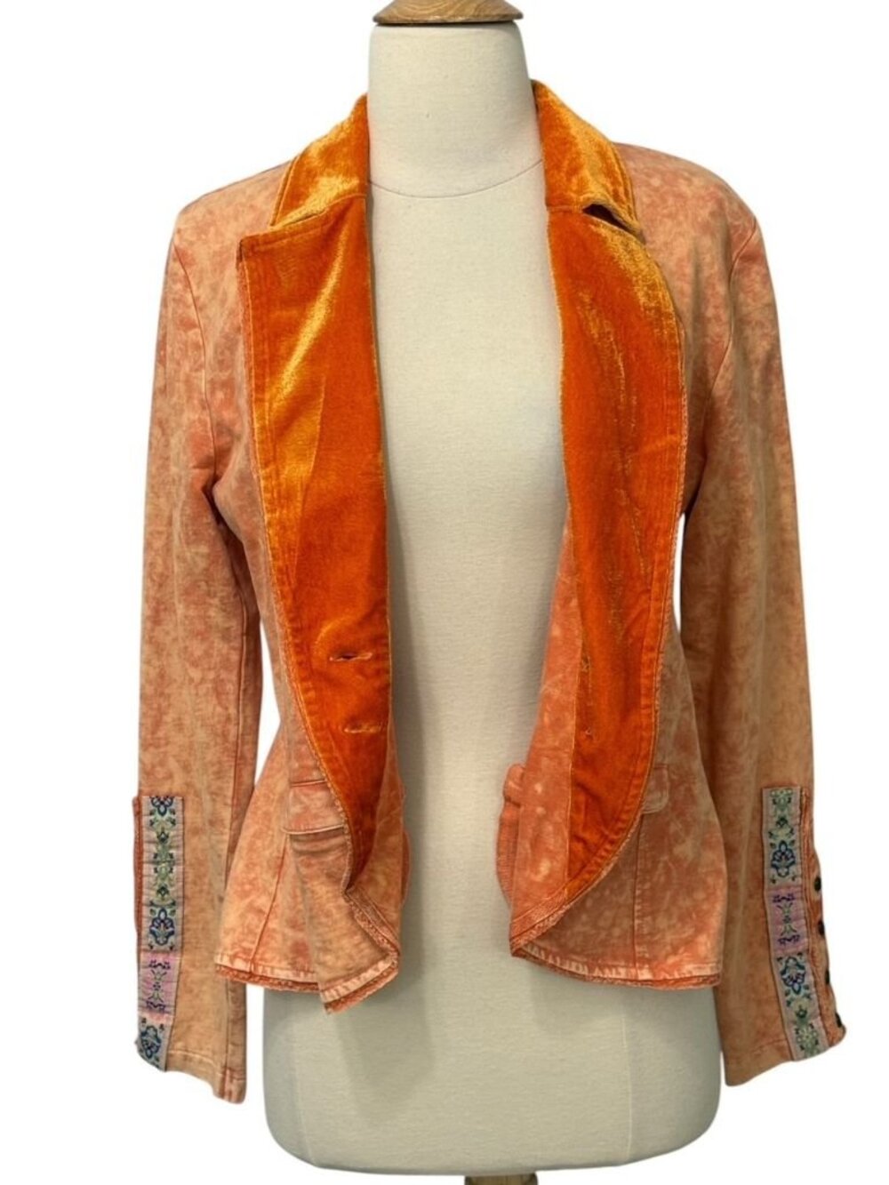 Aratta Silent Journey Colonel Jacket Blazer Velvet Collar Orange Boho Size XS - Picture 4 of 12